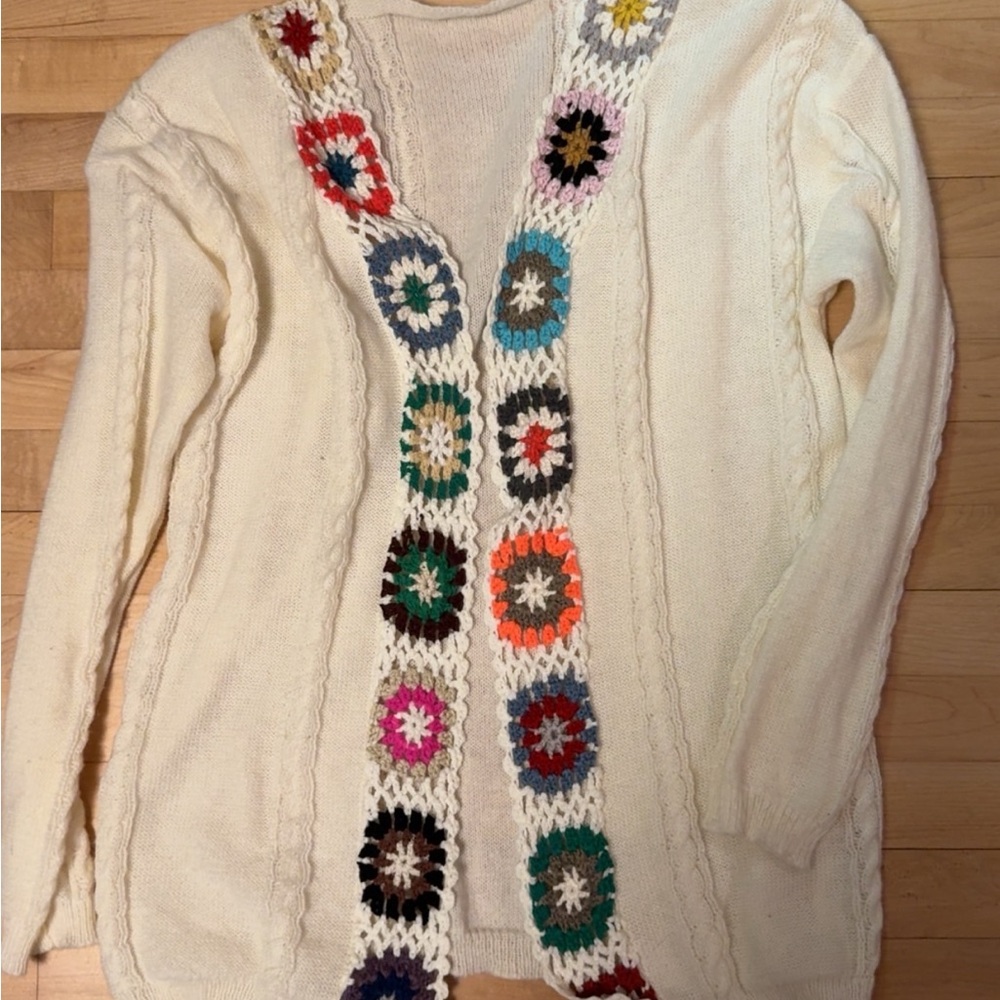 Cream Crochet Accent Women's Sweater